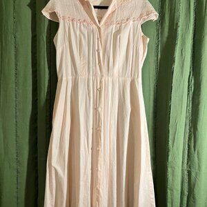 Vintage Light Pink Tea Dress | Cottagecore Romantic | Embroidered | Button Front
